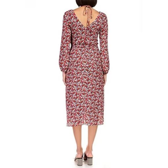 Sanctuary Dress 20W Floral Chiffon Halter Neck Long Sleeve Cutout Midi Red‎ NWT - Picture 2 of 14